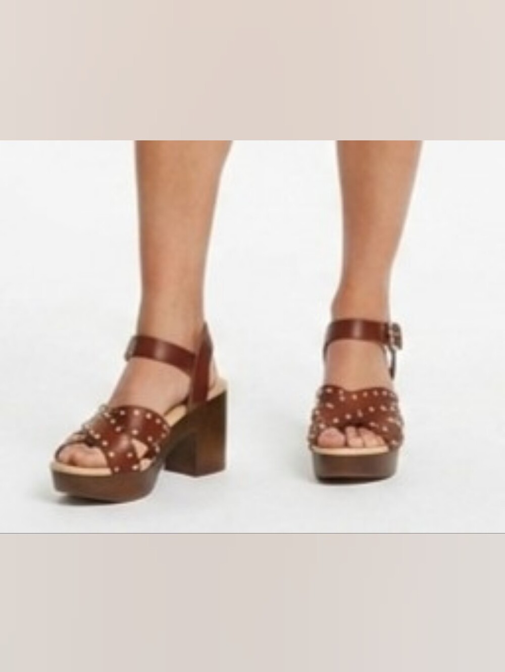 Comfort Est. 1946 Cognac Block Heel Women's Studded Studs Sandals NEW 10